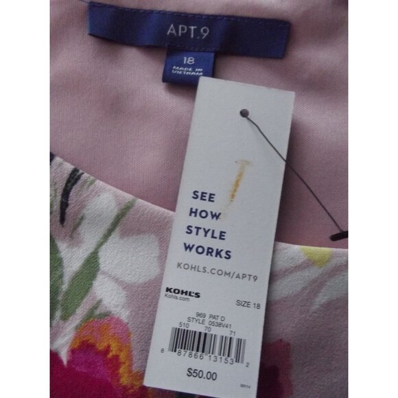 Apt 9 Dress Womens Size 18 Pink Floral Sleeveless Sheath midi below knee Spring - Picture 5 of 16